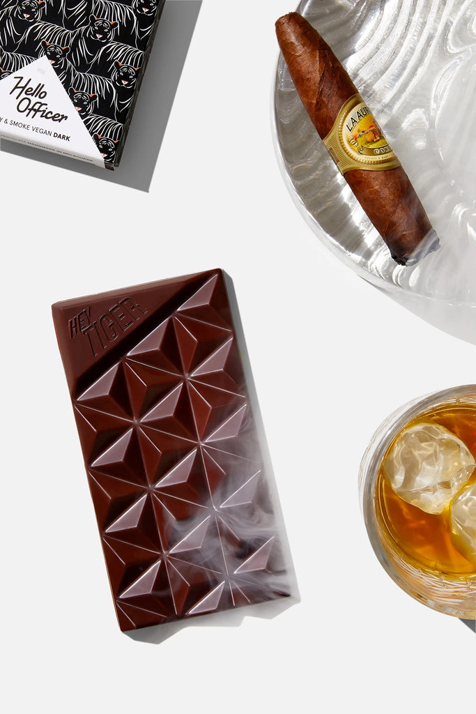 Hello Officer Whiskey & Smoke flavoured dark chocolate from Hey Tiger